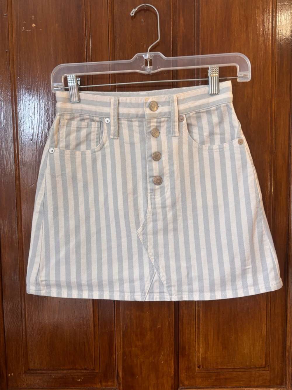 Madewell Button Front Striped Denim Mini Skirt Size 23